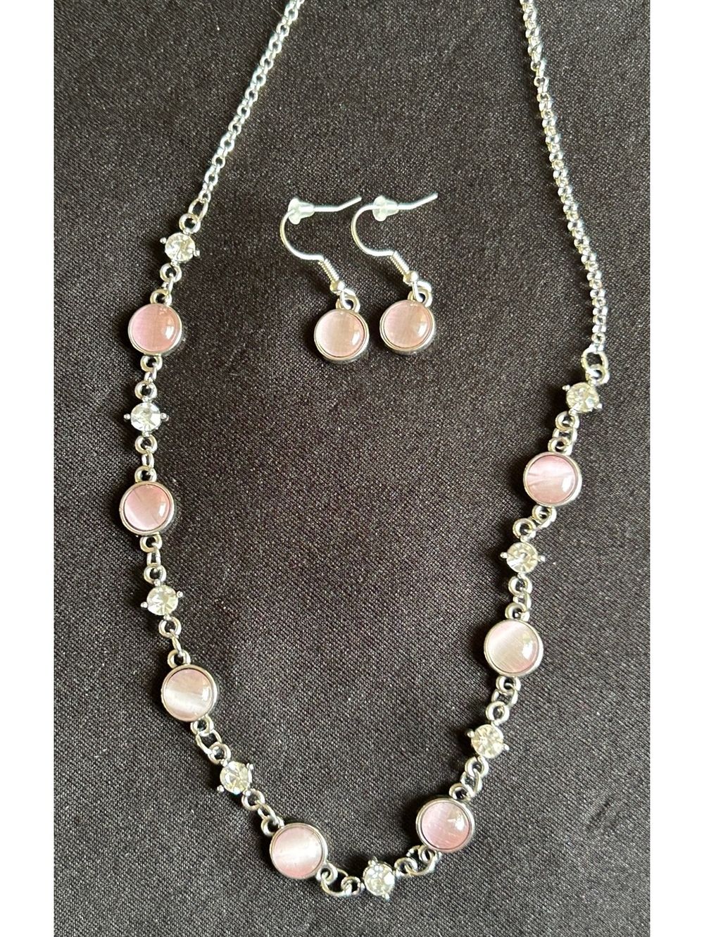 Elegant Pink and Clear Stone Costume Necklace with Matching Earrings Set